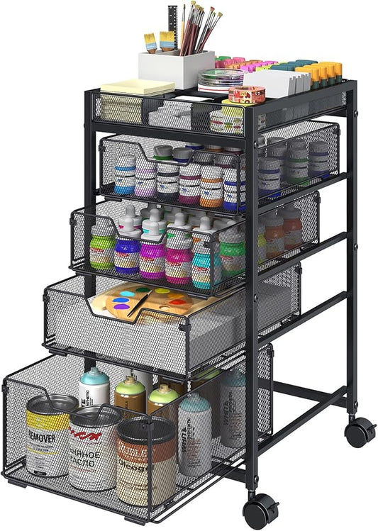 Rolling Utility Cart with 4 Drawers, Craft Organizer and Storage Carts with DIY Divider, Lockable Wheels Storage Organizer for Art Supplies, Store for Brushes & Paints & Small Parts(Patent Pending)