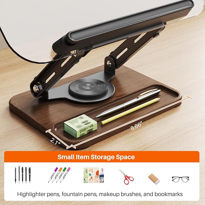 BYMECOST Acrylic Book Stand for Reading, 360°Rotating Book Holder with Pen Slot, Adjustable Height and Angle, Elastic Clips for Cookbook Stand, Foldable Desktop Riser for Laptop,Tablet,Recipe,Magazine