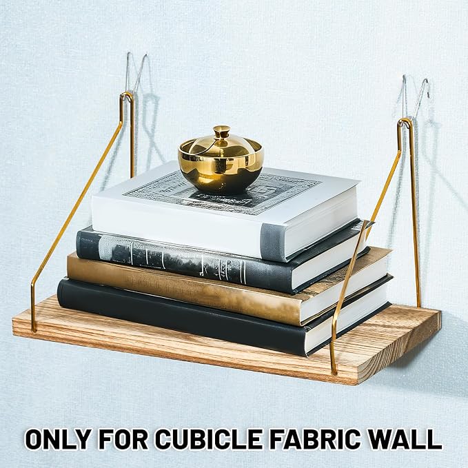 2-Pack Cubicle Shelf For Fabric Walls With Hooks：12x6.0in Wooden Cubicle Shelf Hanging Gold Bracket Use For Office Cubicle Accessories Office Stylish Ations Cubicle Decorations For Women Desk