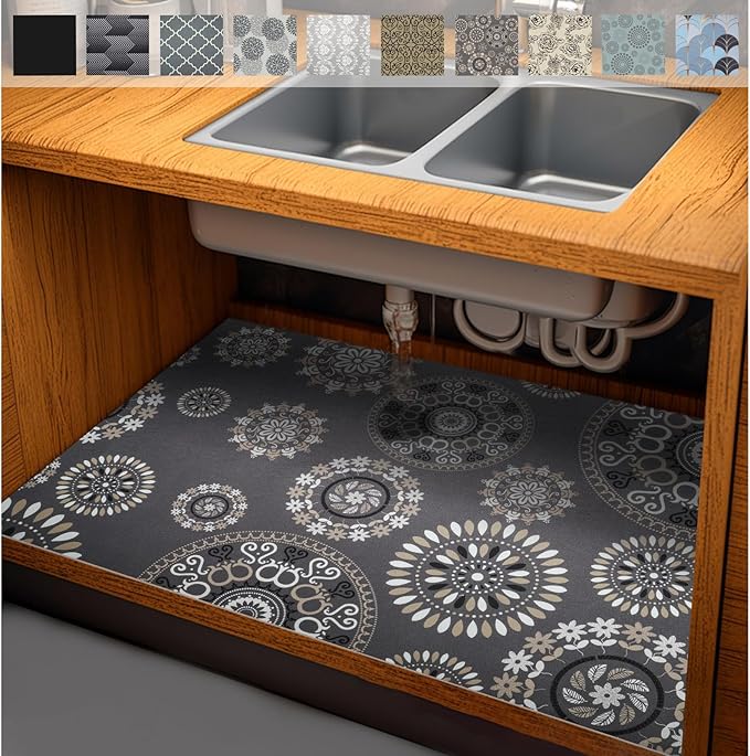 AiBOB Waterproof Under Sink Mat, Absorbent Quick Dry Sink Liners Protect Cabinets, Durable Shelf Liners, Slip Resistant and Non-Adhesive, 24X36, Multi
