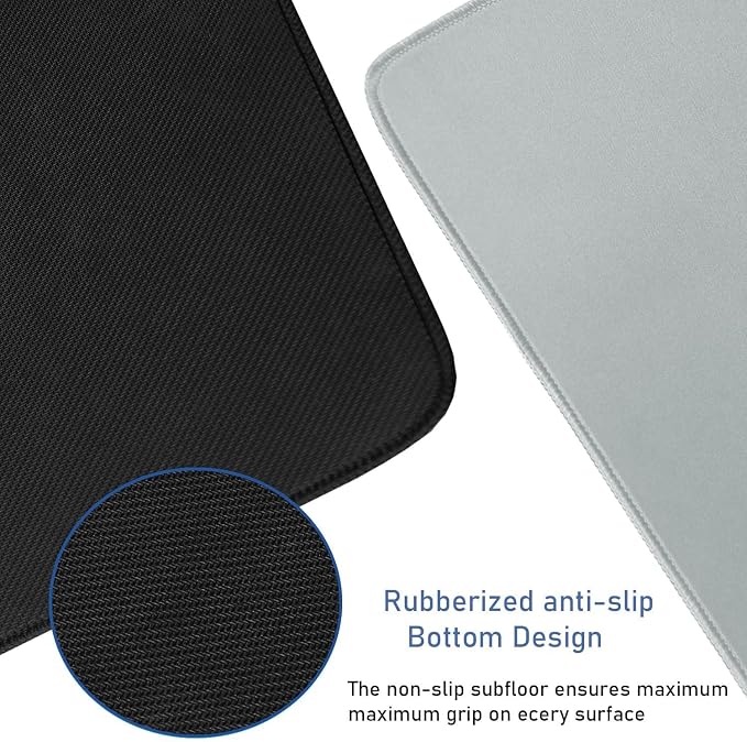 Large Gaming Mouse Pad with Stitched Edges, Durable Non-Slip Natural Rubber Base, Waterproof Computer Keyboard Pad Mat for Esports Pros/Gamer/Desktop/Office/Home - Grey