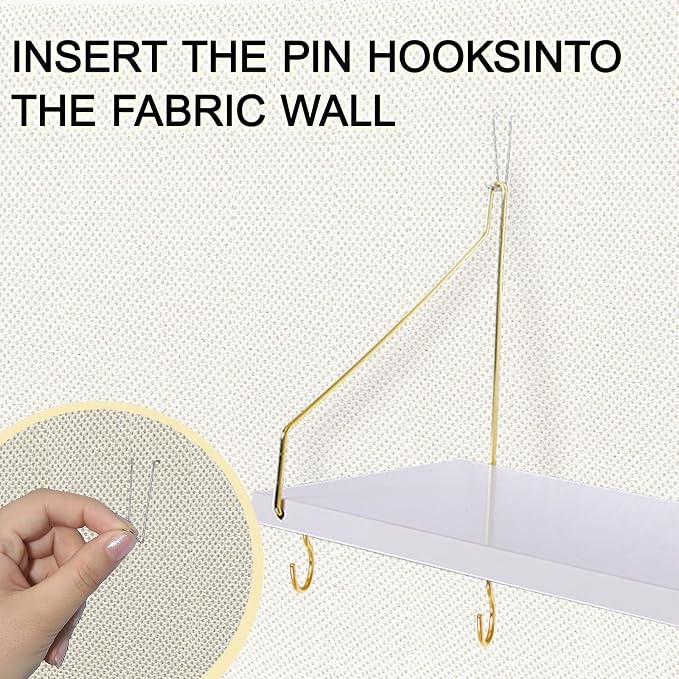 2-Pack Cubicle Shelf For Fabric Walls With Hooks：12x6.0in White Wooden Cubicle Shelf Hanging Organizer Gold Shelves Accessories Office Stylish Ations cubical Decorations For Women Desk work storage