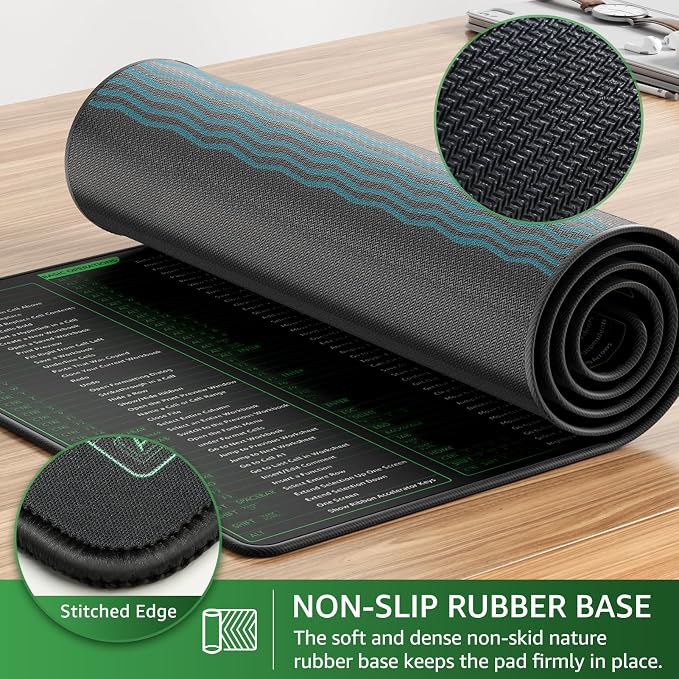 KTRIO Excel Shortcuts Mousepad, Desk Mat, 31.5 x 15.7 in, XXL | Smooth Micro-Weave Surface, Shortcut Reference, Non-Slip Rubber Base, Durable Stitched Edges, Office & Home Use