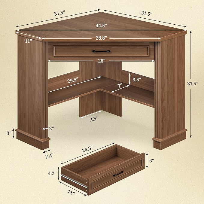 SEDETA Corner Desk for Small Space, Corner Computer Desk, Small Computer Desk with Drawers and Storage Shelves for Home Office, Living Room, Bedroom, Brown