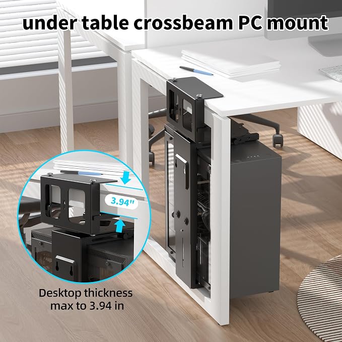 Pholiten Under Desk CPU Mount, Universal Desk Leg CPU Mount, 3.94 to 11.61 Inch Wide Computer Case CPU Hanger Holder, Table Beam CPU Mount Bracket Computer Tower Wall and Under Counter Holder