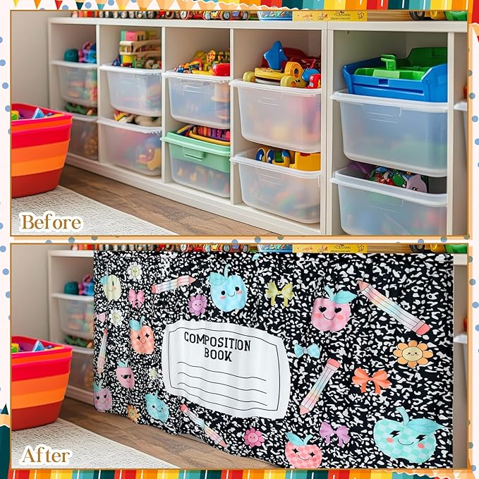 VitalCozy Composition Notebook Table Skirt for Classroom Teacher 28" W x 51" L Desk Skirts Teacher Appreciation Week Back to School Gifts for Kindergarten Classroom Office Bookcase Decoration