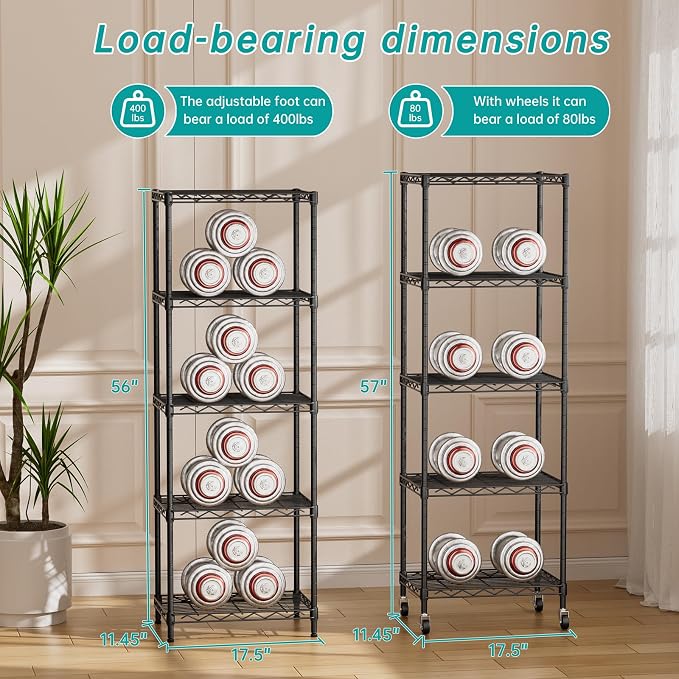SINGAYE Shelf Closet Wire Shelving：Adjustable Metal Unit for Laundry Room Organization Bathroom Kitchen Home Storage with Wheels Small Pantry Rack Shelves
