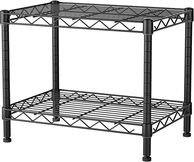 SINGAYE 2 Small Shelves Kitchen Storage Shelf Wire Shelving Unit Metal Shelf Adjustable Organizers Storage Shelving for Office Pantry Black 11.6" D X 17.6" W X 12" H