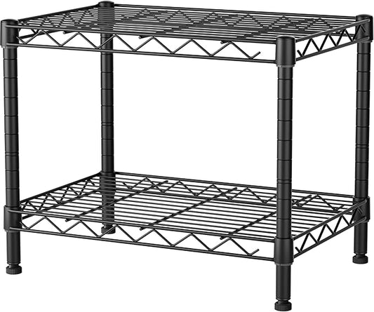 SINGAYE 2 Small Shelves Kitchen Storage Shelf Wire Shelving Unit Metal Shelf Adjustable Organizers Storage Shelving for Office Pantry Black 11.6" D X 17.6" W X 12" H