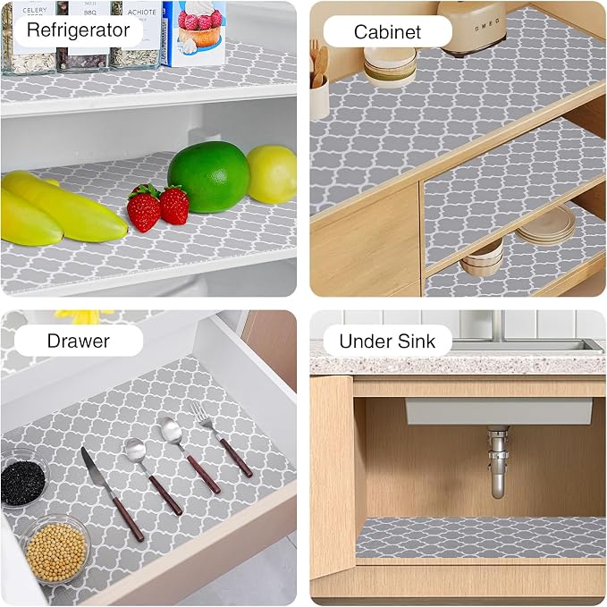 Drawer and Shelf Liner for Kitchen Cabinet,Non-Adhesive Cabinet Liner 12in x 10FT,Waterproof Shelf Paper Non-Slip Mats Cupboard Liners Contact Protect Dresser/Shelves/Table-Grey Lantern