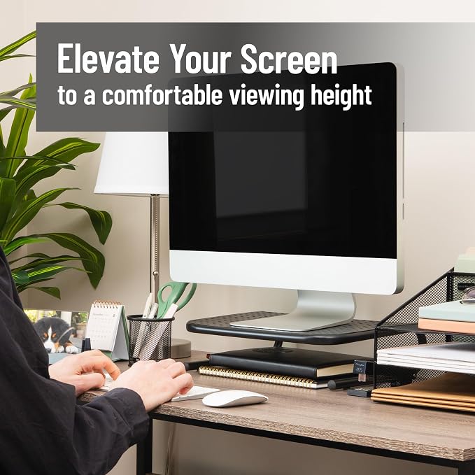 Mind Reader Monitor Stand, Ventilated Laptop Riser, Desktop Organizer, Office, Metal, Black
