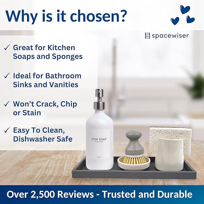 Spacewiser Countertop and Vanity Tray - 11.7" Silicone Bathroom Counter Tray, Dish Soap Trays for Kitchen Counter, Sink Organizer Caddy Accessories, Drawer Toilet Plant Shower Makeup Mat Oil Holder