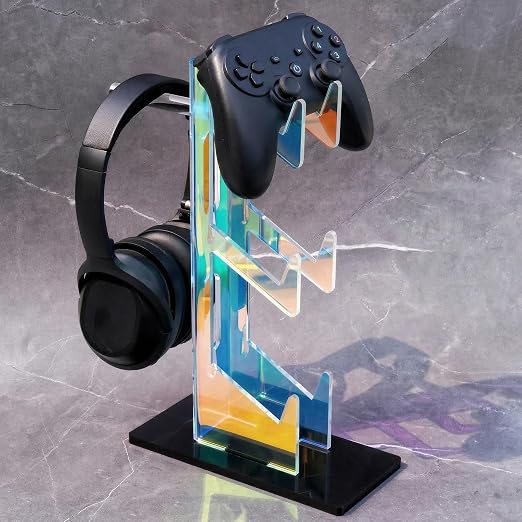 NiHome Iridescent Acrylic Multi-Tier Universal Game Controller Headset Holder Stand for PS5 Xbox ONE Switch Colorful Controller Stand Gaming Accessories Anti-Slip Stable Headphone Holder (3-Tier)