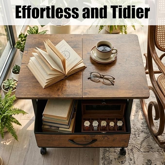 22" x 15" Under Desk Rolling Printer Stand, 2-Tier Industrial Mobile Printer Table with Strong Fabric Drawer,Storage Shelf, Steel Frame and Lockable Wheels, Printer Cart for Home Office (Rustic Brown)