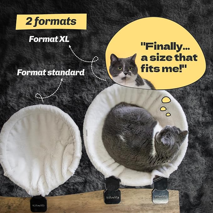 XL Desk Hammock for Cats | Adjustable Clamp On Cat Bed | Soft Faux Fur Elevated Cat Perch with Steel Frame | Space Saving Under Desk Lounge | Supports Cats Up to 70 lbs