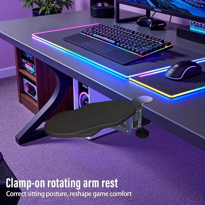 Ergonomic Arm/Elbow Rest for Desk, Foldable Rotating Black | Foldable, Rotatable, Computer Desk, Office & Gaming Comfort