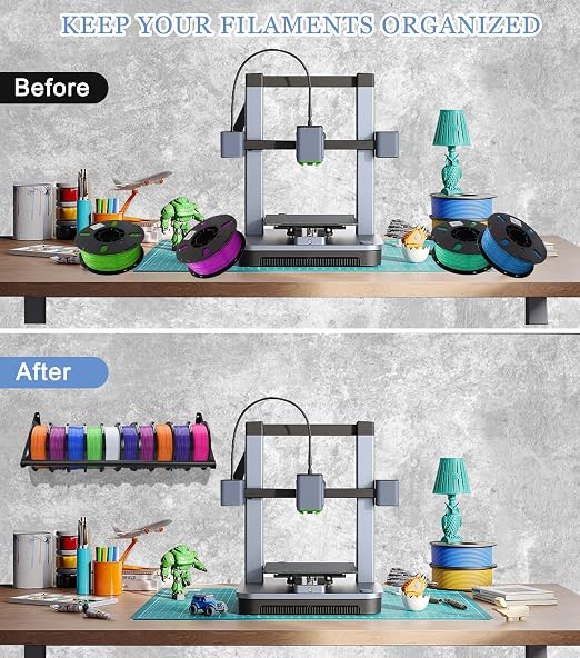 Wall Mount Filament Storage Rack- 22mm Thicken Wall Mount 3D Printer Filament Storage Shelf, 2 Tier Heavy Duty Metal Shelf for PLA/ABS/TPU Filaments Organized, 20pcs 1KG Printing Spool Holder