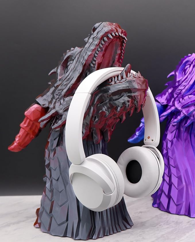 Dragon Headphone Stand, Dragon Headphones Holder, Dragon Statue, Gamer Gift, 15" Tall, Headphones Stand for Gamers (Black & Red Nebula, Large (15" Tall))
