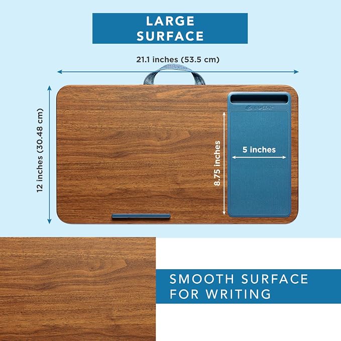 LAPGEAR Home Office Lap Desk with Device Ledge, Mouse Pad, and Phone Holder - Espresso Blue - Fits up to 15.6 Inch Laptops - Style No. 91522
