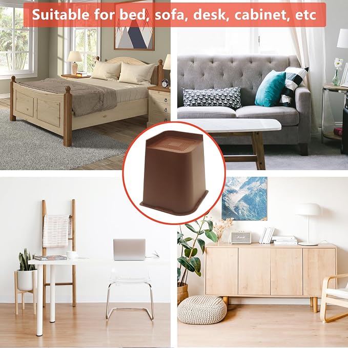 Bed Risers 8 inch Heavy Duty Dark Brown, 4 Pack Oversized Furniture Risers, Bed Lifts Risers for Table, Chair, Couch, Desk, Bed Frame Risers Supports Up to 6,500 Lbs