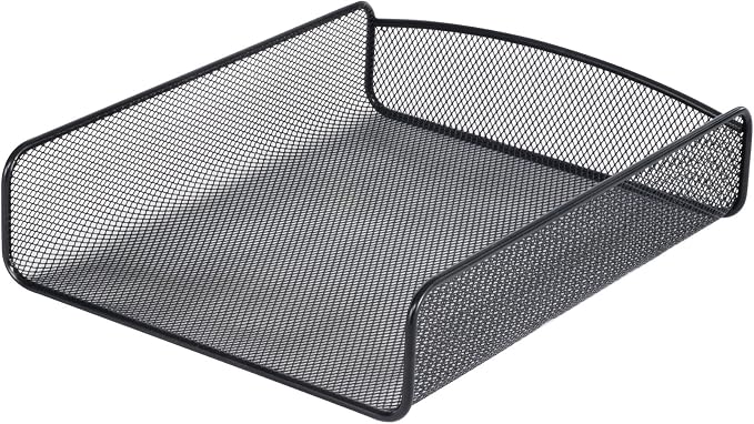 Safco Onyx Mesh Single Tray Desktop Organizer | Heavy Duty Steel | Powder Coat Finish | 11.75 x 9.25 x 2.5" | Office Supplies Organizer | Letter Trays & Stacking Supports | Black
