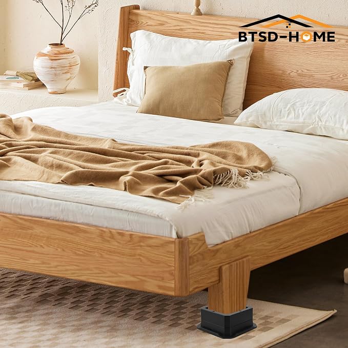 BTSD-home Adjustable Bed Risers 1 Inch Heavy Duty 8 Pack Furniture Risers Dorm Bed Risers Table Desks Legs Extenders Blocks Black