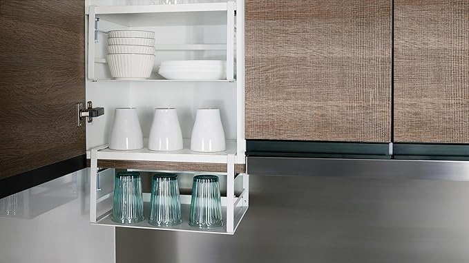 Nxconsu Under Shelf Basket Storage Organizer 2 Pack, Large 16.1" White | Heavy-Duty Metal Under Shelf Basket Holds 30 lbs, No-Drill Knob-Lock Storage Organizer for Kitchen Cabinet Pantry Cupboard