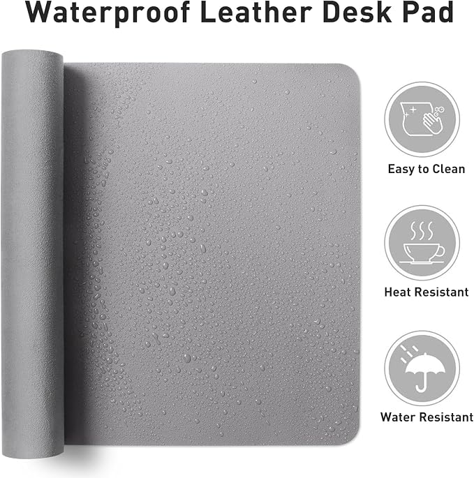 Aothia Leather Desk Pad Protector, Mouse Pad, Office Desk Mat, Non-Slip PU Leather Desk Blotter, Laptop Desk Pad, Waterproof Desk Writing Pad for Office and Home (36" x 17", Light Grey)