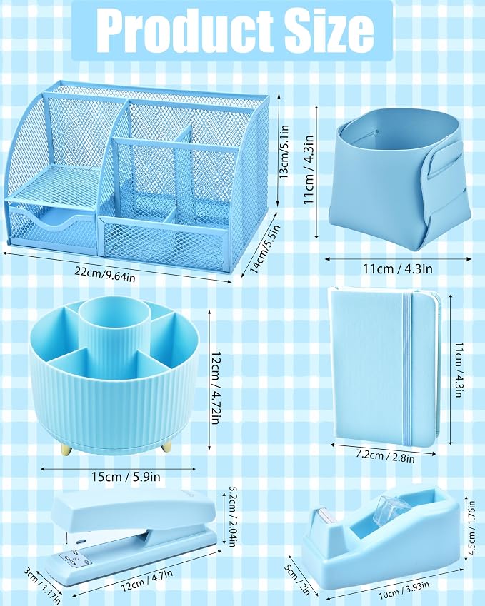 LXEVIHK 20Pcs Blue Desk Organizers and Accessories With Mesh Desk Organizer and 360°Rotating Pen Holder and a Lot of Office Blue Office Supplies Beautifully Presented in a Gift Box