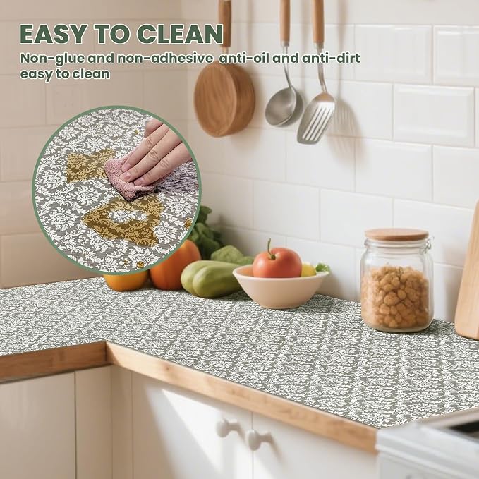 Drawer Liner and Shelf Liner for Kitchen Cabinet Liner Non-Adhesive Non-Slip Shelf Paper, Thick Strong Grip Waterproof Easy to Clean for Shelves, Cupboard, Desks, Baroque Pattern, 23.6 in x 20 FT