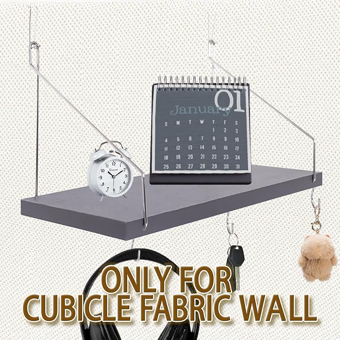 2-Pack Cubicle Shelf For Fabric Walls With Hooks：12x6.0in Gray Wooden Cubicle Shelf Hanging Organizer Silver shelves Accessories Office Stylish Ations cubical Decorations For Women Desk work storage