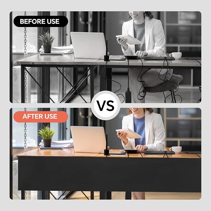 MABOZOO Under Desk Privacy Panel with Management Net, Self Adhesive Desk Skirt with Cord Organizer for Home Office, Standing Desk, Wire Management Under Desk Accessories (Black)