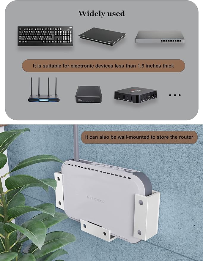 Under Desk Laptop Holder MacBook Drawer Mount for Keyboard & Small Devices Also Fit for Cable Box Wall Mount Tray Organizer Like Routers, Modems, Network Switch and (White)