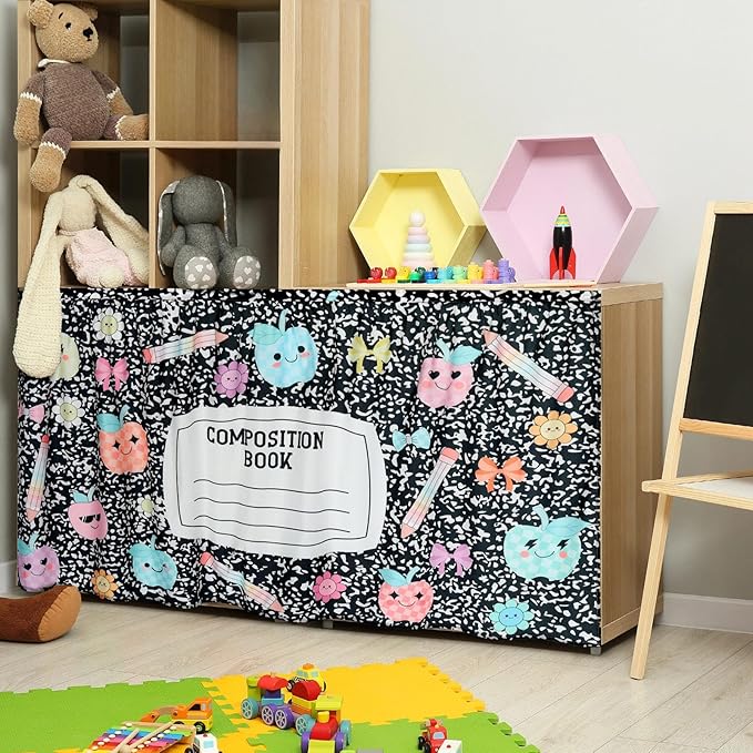 VitalCozy Composition Notebook Table Skirt for Classroom Teacher 28" W x 51" L Desk Skirts Teacher Appreciation Week Back to School Gifts for Kindergarten Classroom Office Bookcase Decoration