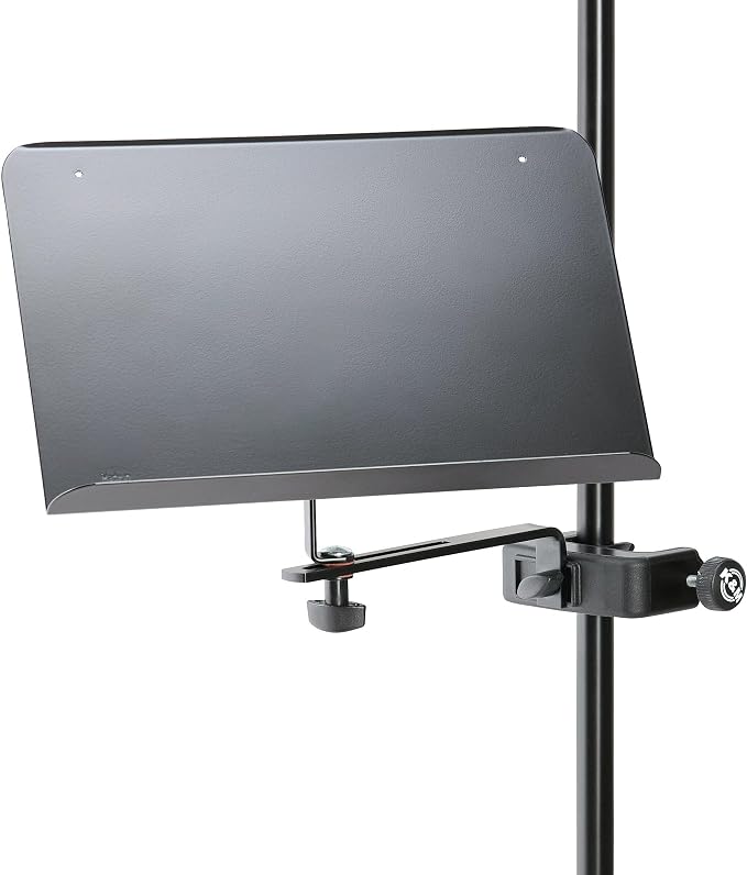 K&M König & Meyer 11510.000.55 Sheet Music Stand & Desktop Book or Document Holder | Table/Desk/Shelf C-Shape Mounting Clamp | Tilt Adjustment | Easy On/Off | Portable | German Made Blk