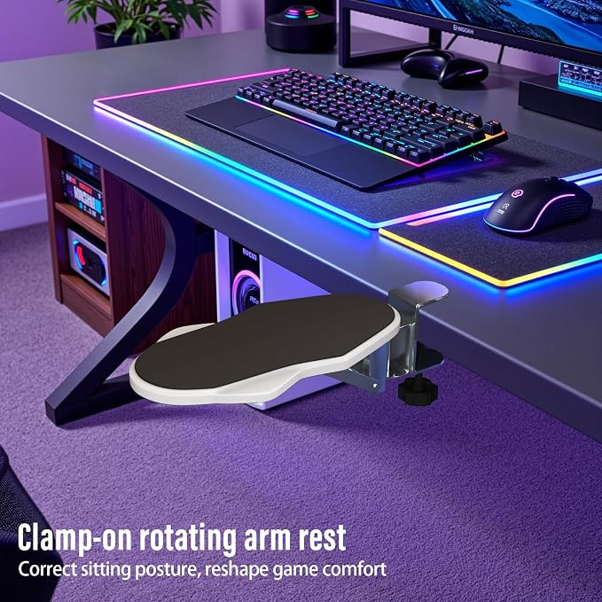 Ergonomic Arm/Elbow Rest for Desk, Foldable Rotating White | Foldable, Rotatable, Computer Desk, Office & Gaming Comfort