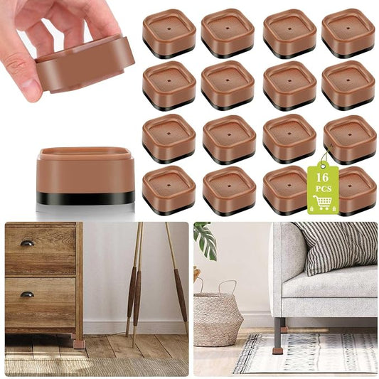 16 Pack Furniture Risers 1, 2 or 3 Inch, Adjustable Bed Risers Heavy Duty For Table Desk Couch Chair Sofa Cabinet Bed Legs Dorm, Square Stackable Bed Raisers Blocks Lift Height 1", 2" or 3", Brown