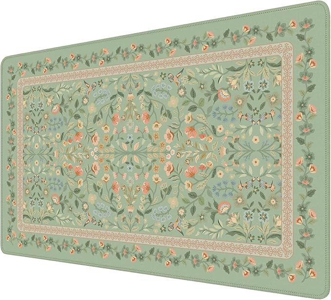iCasso Aesthetic Flower Mouse pad for Laptop, Desk Pad Mat, Desk Matt for Desktop 13.7"x23.6", Anti-Slip Mousepad with Stitched Edges for Laptop Computer Keyboard(Light Green)