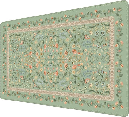 iCasso Aesthetic Flower Mouse pad for Laptop, Desk Pad Mat, Desk Matt for Desktop 13.7"x23.6", Anti-Slip Mousepad with Stitched Edges for Laptop Computer Keyboard(Light Green)
