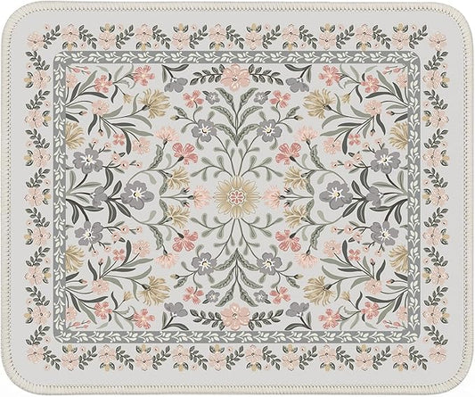 iCasso Aesthetic Small Floral Mouse Pad, Mini Portable Travel Mousepad, Anti-Slip and Comfortable Cloth Mouse Mat 7.9"x9.5" with Stitched Edges for Computer, Laptop, Office, Home(Gray Floral)