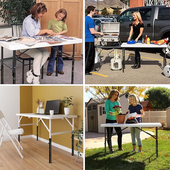 Table Leg Extenders for Folding Tables, Folding Table Legs Extensions for Straight and Bent Legs, Heavy Duty Steel 4 Levels Adjustable Folding Table Leg Risers, Raise Table Height