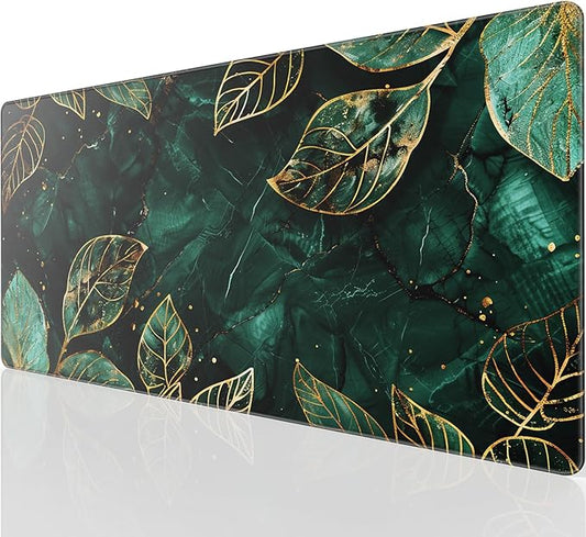 KTRIO Large Gaming Mouse Pad, Desk Mat, 31.5 x 15.7 in, Green Leaves, XXL | Smooth Micro-Weave Surface, Artistic Pattern Design, Non-Slip Rubber Base, Durable Stitched Edges, Office & Home Use