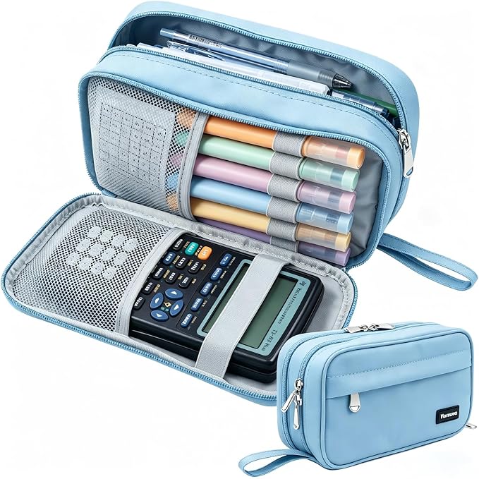 Pencil Case Big Capacity Pen Pouch Large Storage Holder Marker Pen Bag Durable 3 Compartment School Office Desk Organizer Portable Cute Zipper Stationery for Kids Teen Student Boys Girls Adults