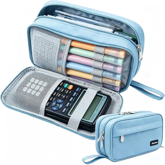 Pencil Case Big Capacity Pen Pouch Large Storage Holder Marker Pen Bag Durable 3 Compartment School Office Desk Organizer Portable Cute Zipper Stationery for Kids Teen Student Boys Girls Adults