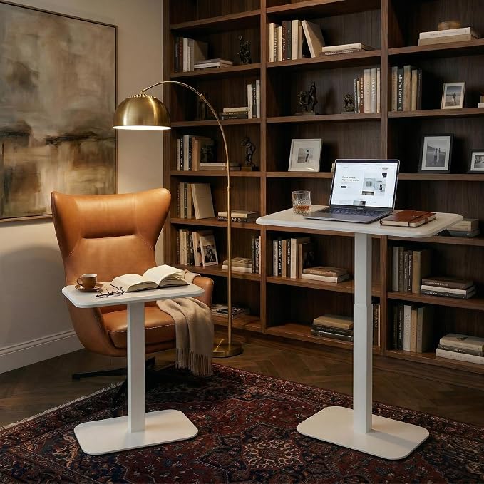 Elevance Height Adjustable Side Table, White Base, Cloud White Top | Sofa Laptop Table for Couch & Bed | Small C-Shape End Table for Home or Office
