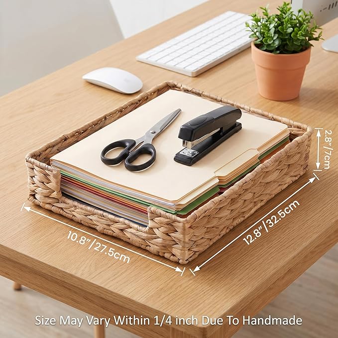 Letter Tray Water Hyacinth, Wicker Desk Organizer for Office Supplies Mail | Desk Tray Organizer for A4 Paper, Magazine, Jewelry Cosmetics, Paper Holder Storage Basket for Office, School, and Workspace