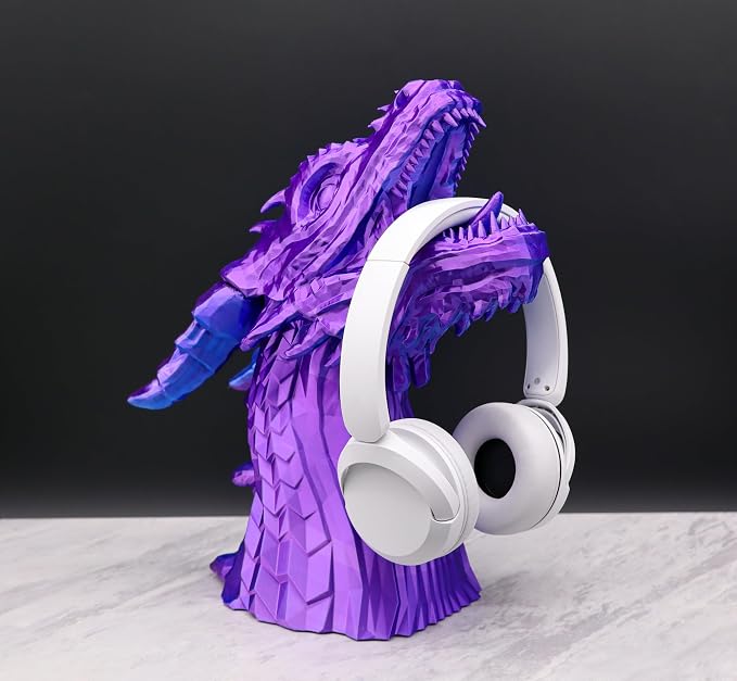 Dragon Headphone Stand and Holder, Gamer Gift, 15" Tall, Statue for Gamers (Purple & Blue Nebula, Regular 12" Tall)