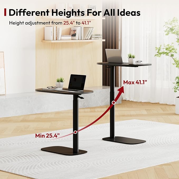 SANODESK Adjustable Overbed Bedside Table Pneumatic Adjustable Height Laptop Computer Standing Desk Cart with Tray, Hospital and Home Use(23.6" W x 13.8" D,Black)