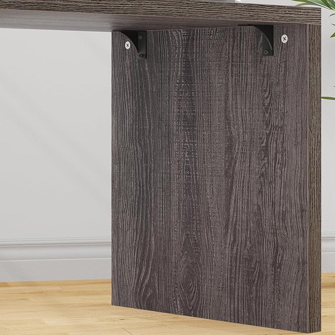 HSH L Shaped Computer Desk with Drawers, L Shaped Desk with Storage Cabinet Shelves, Large Reversible Corner Executive Home Office Desk, Industrial Wood Work Writing Study Table Workstation,Gray 60 In