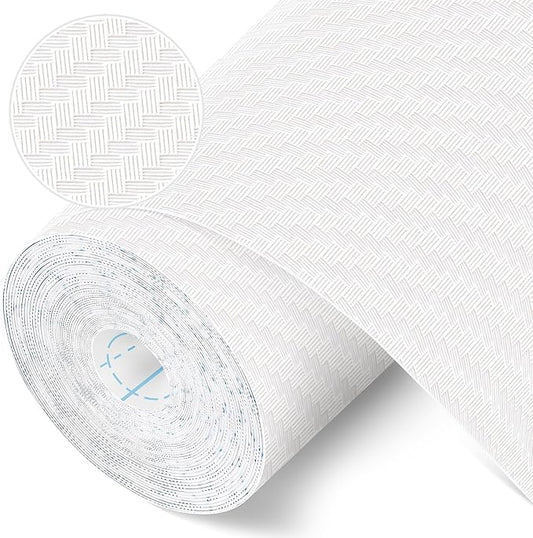 Self-Adhesive Shelf Liner Kitchen Liner, Waterproof Backed Paper Easy Peel and Stick Contact Liner Without Residue for Decor Your Desk Surface, Kitchen Countertops (White, 17.5 x 118.1 inches)